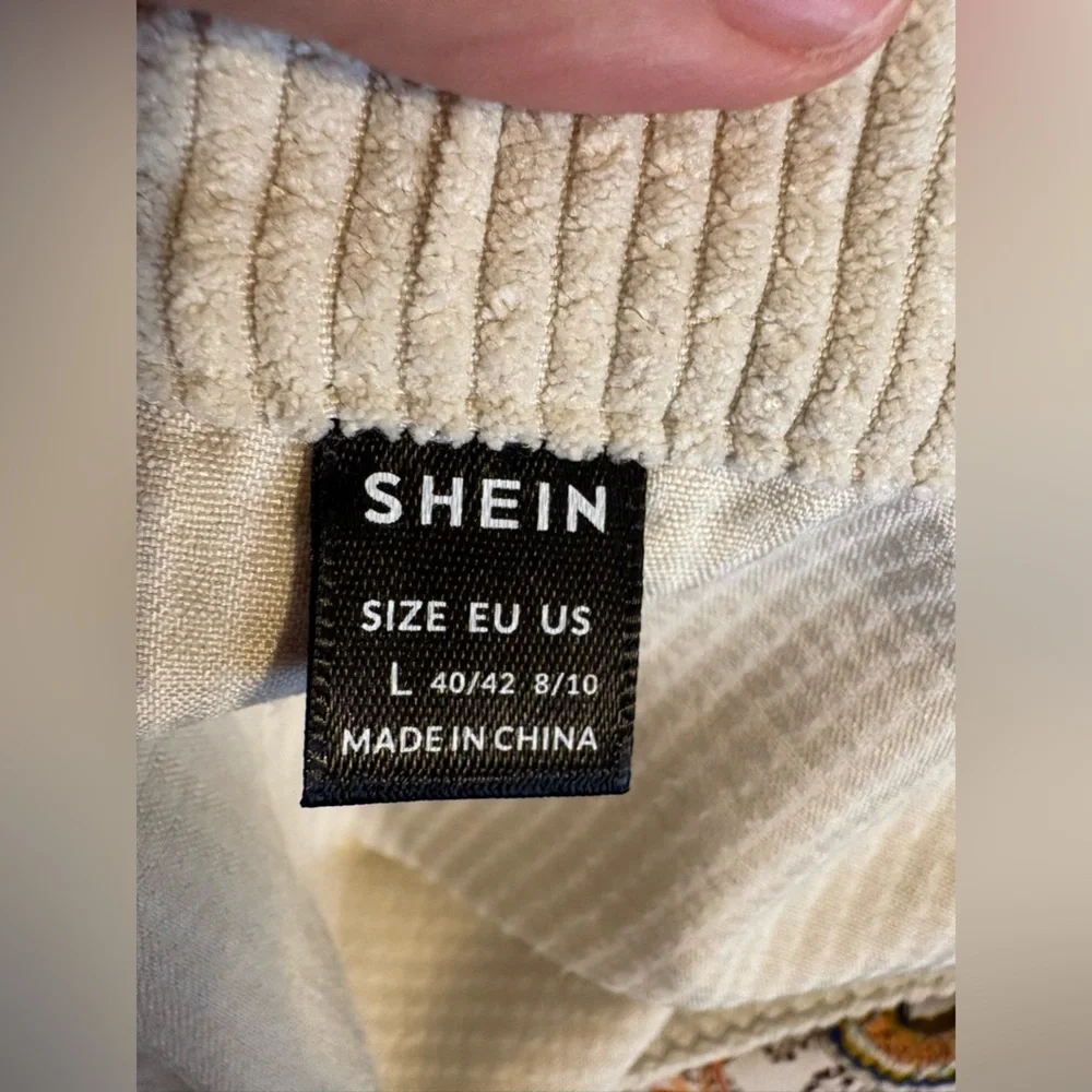 Shein Light Beige/Ivory Corduroy Button front Mini Skater Ribbed Skirt - Picture 6 of 6